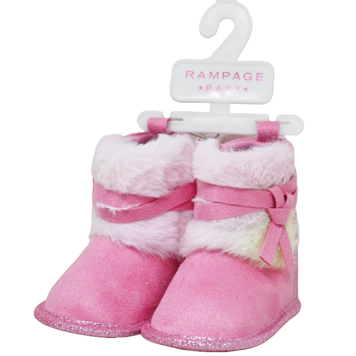 INFANT GIRLS MICROSUEDE BOOTS W/FAUX FUR BOW ASST SIZE C/P 18