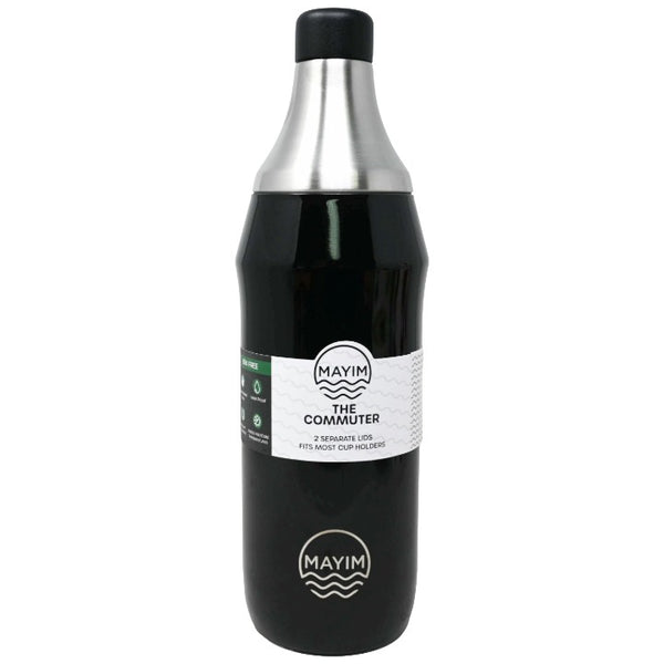 Blk Slv 30oz SS DW Bottle w/2 Lids C/P 24 Mayim