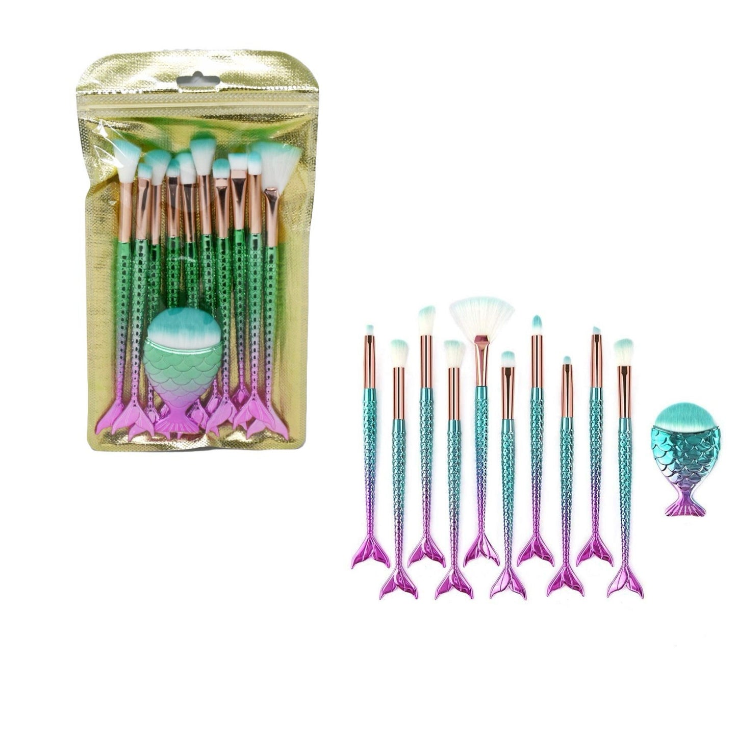 11pc Makeup Brush Set Mermaid Tail C/P 150