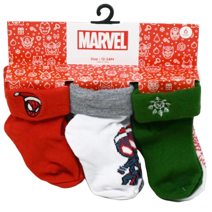 6pk 12-24m SPIDERMAN WEB CRAWLER TURN CUFF SOCKS C/P 60