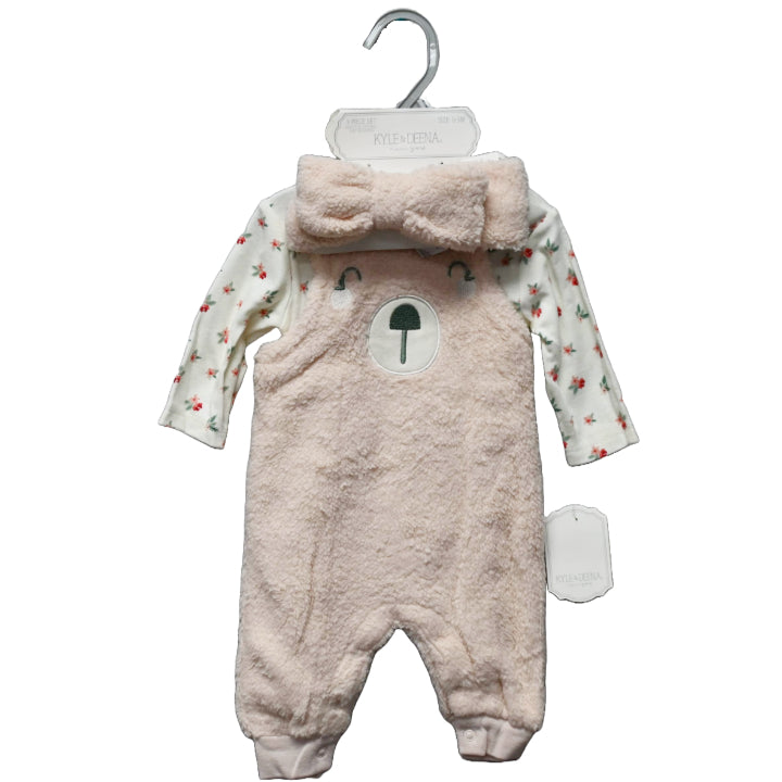 3pc BEAR OVERALL SET - FAUX SHERPA C/P 48