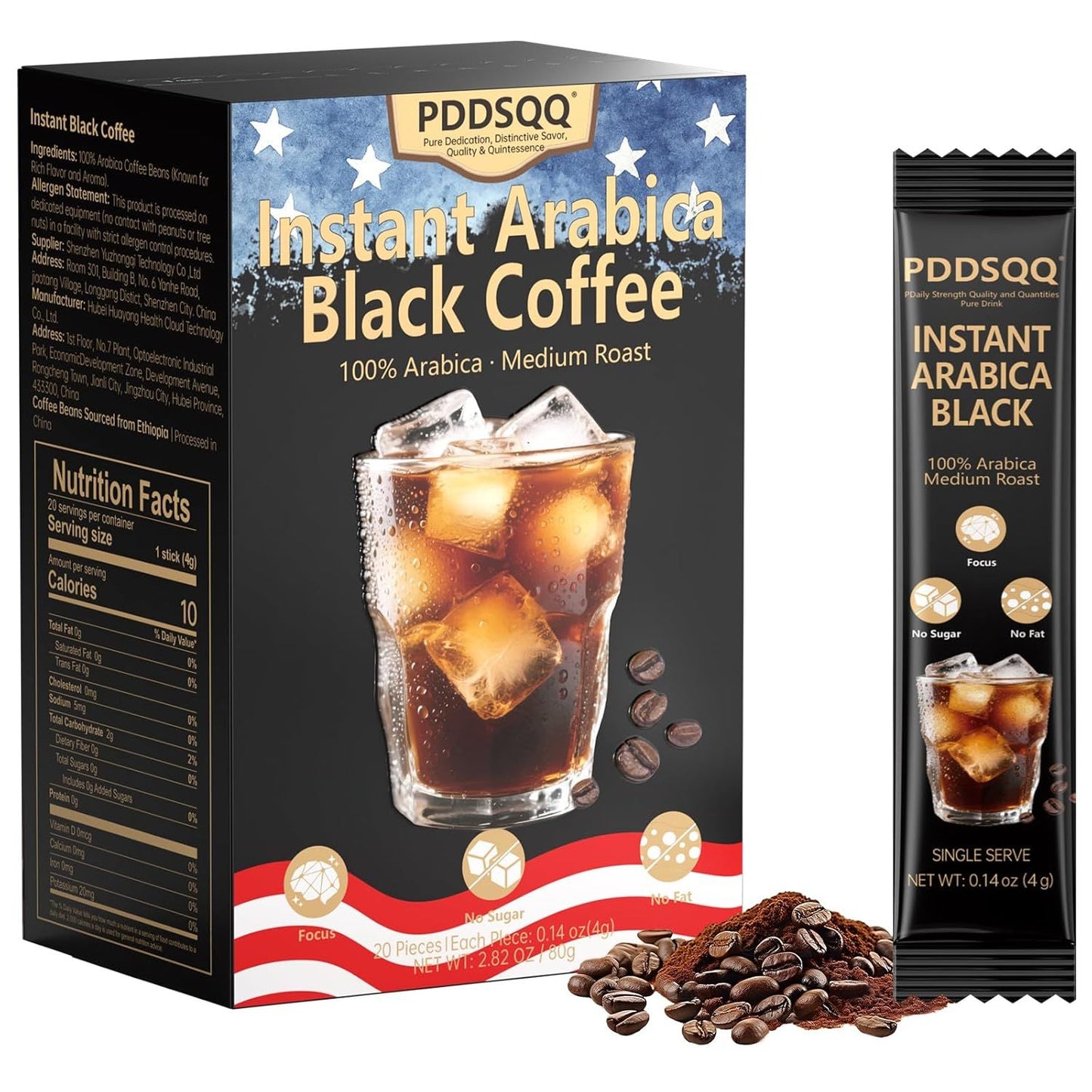 20ct Arabica Coffee Packets C/P 80 PDDSQQ Iced Coffee Color Box