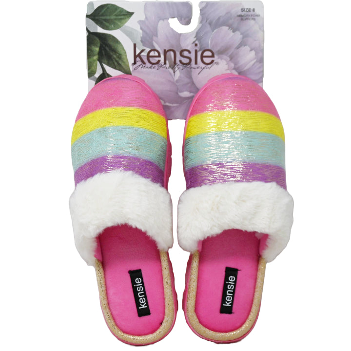 S-XL WOMEN PINK OMBRE SLIPPER W/FOIL PRINT & FAUX COLLAR KENSIE C/P 18