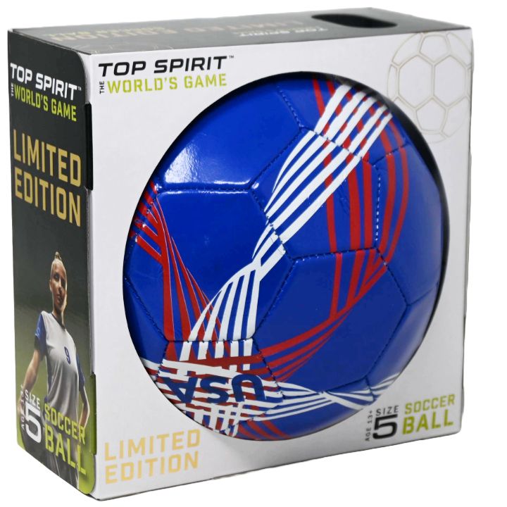 TOP SPIRIT SIZE 5 USA SOCCER BALL W/STRIPE TWISTS INFLATED/BOXED C/P 12