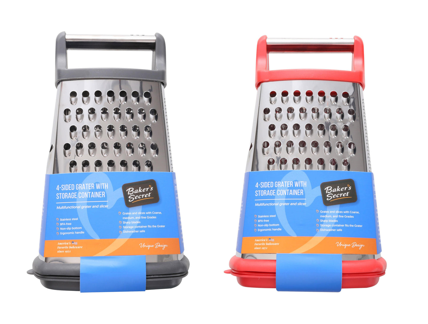 Baker's Secret Stainless Steel Box Grater w Container, Ast C/P 12