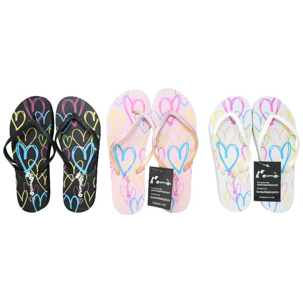 *OUT OF CA* WOMEN FLIP FLOPS wHEARTS PRINT 3-ASST COLOR/6-ASST SIZE SIZE C/P 36