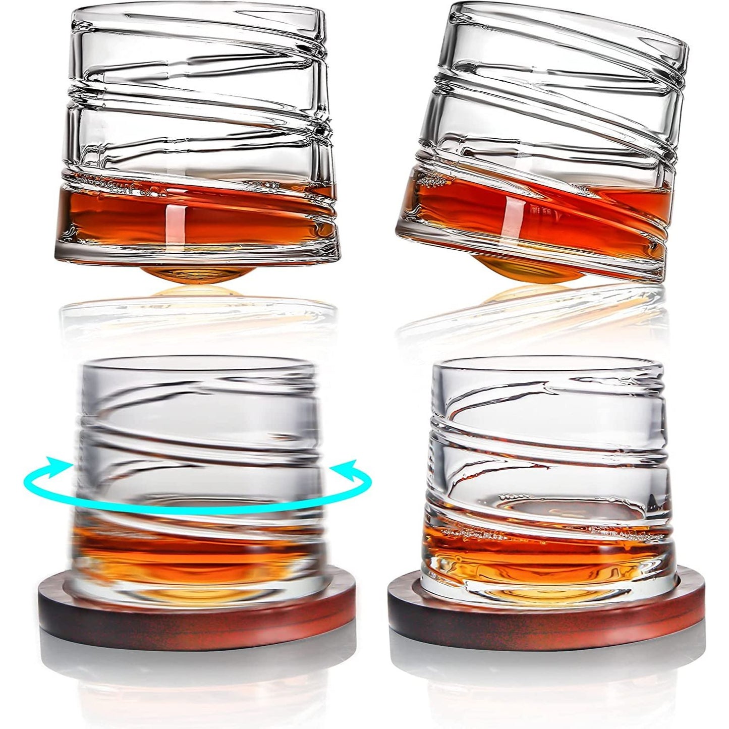 4pc 12oz LOVWISH WHISKEY GLASS SET W/ROTATING COASTERS C/P 8
