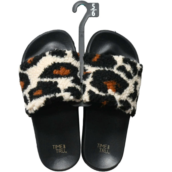 LADIES SLIDE SANDAL W/CHEETAH SHERPA PLUSH ASST SIZE C/P 18