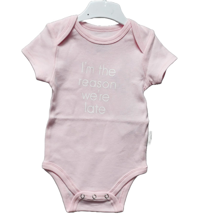 3-6 Month Pink Onesie- Reason We're Late C/P 48