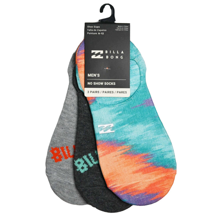3pk BILLABONG MENS IKAT PRINT FB NS SOCKS SIZE 10-13 C/P 60