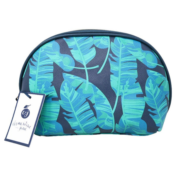 *OUTSIDE CA* NAVY/GRN DOME COSMETIC BAG W/LEAVES PRINT CLEMENTINE AND JANE C/P 32