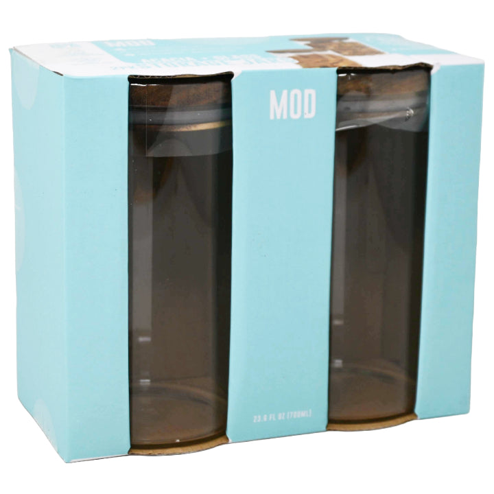 2pk 700ml WHITE GLASS STORAGE JARS W/ACACIA LID C/P 12