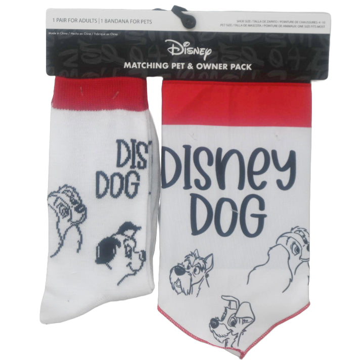1pk ADULT DISNEY DOG LOVER CREW SOCKS+BANDANA SIZE 9-11 C/P 36