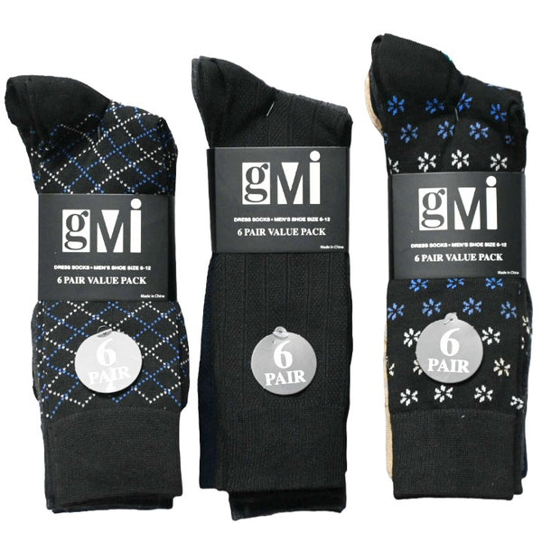6pk MEN DRESS SOCKS SIZE 10-13 ASST COLORS C/P 60 GOLD MEDAL INTERNATIONAL