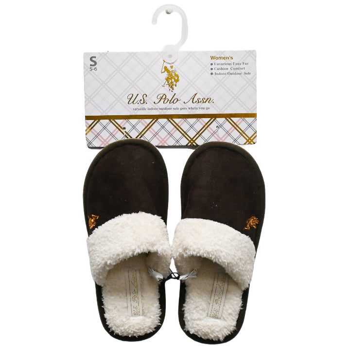 U.S. POLO ASSN. LADIES BROWN SLIPPERS WITH SHERPA C/P 24
