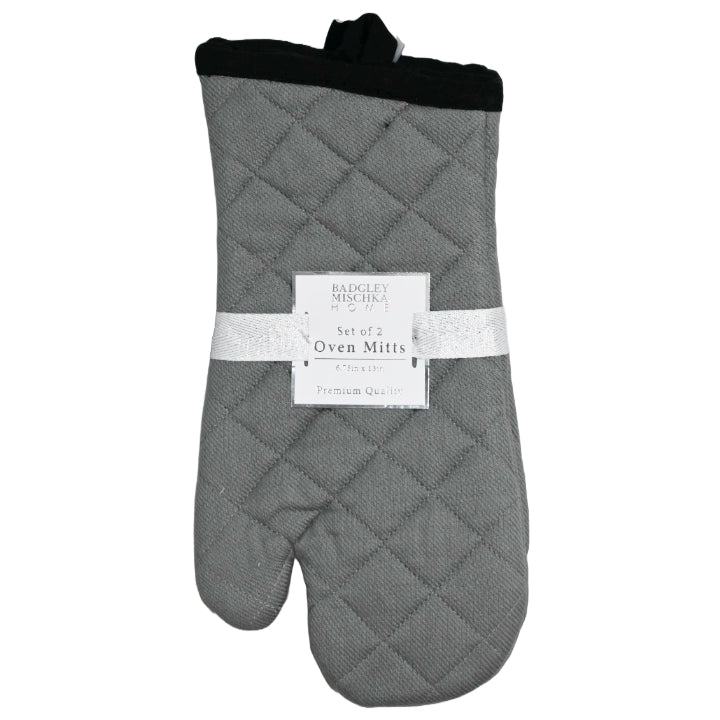 2PC Quilted Mittens - Charcoal With Black Accent Border & Loop Badgley Mischka C/P 24