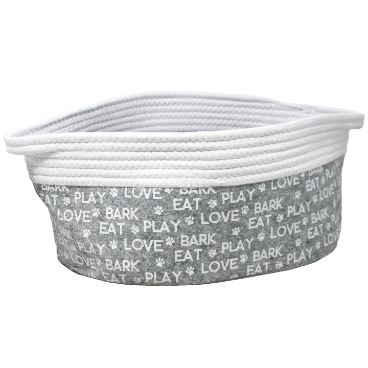Small Felt/Rope Pet Bin 16"x12"xH7" LGY Eat Bark Love Print C/P 20