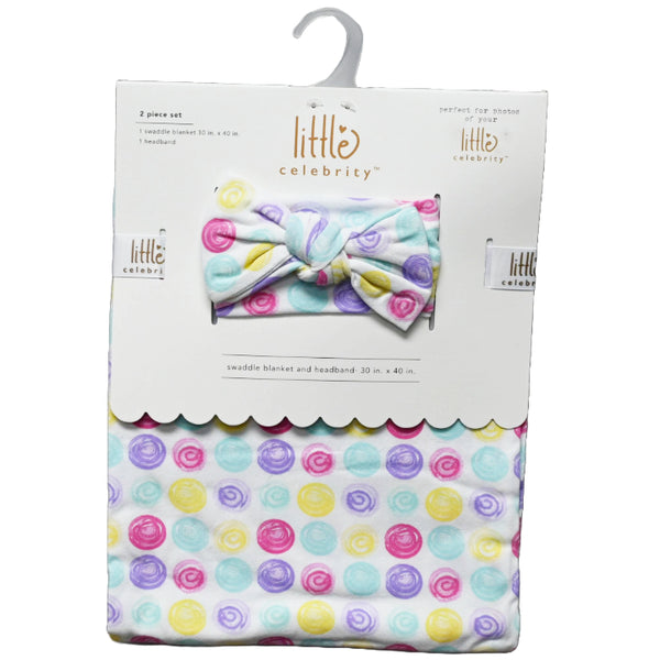 30"x40" 0-6m DOTS SWADDLE BLANKET W/HEADBAND C/P 48