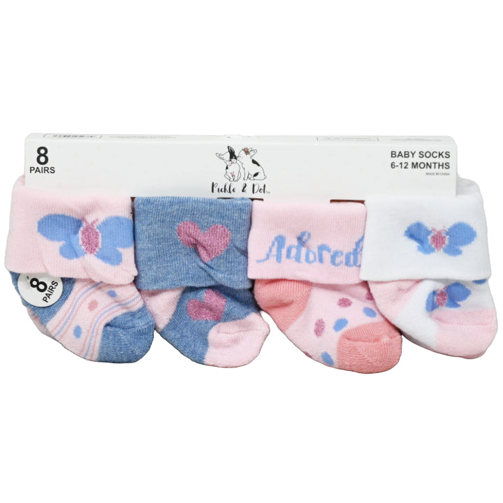 8pk INFANT GIRLS MULTI TURNCUFF TERRY SOCKS ASST SIZE C/P 60