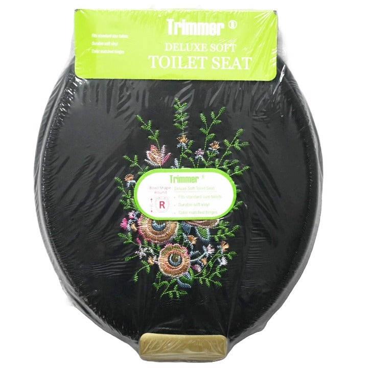 *OUTSIDE OF CA*Toilet Seat Soft Embroidered Black C/P 6