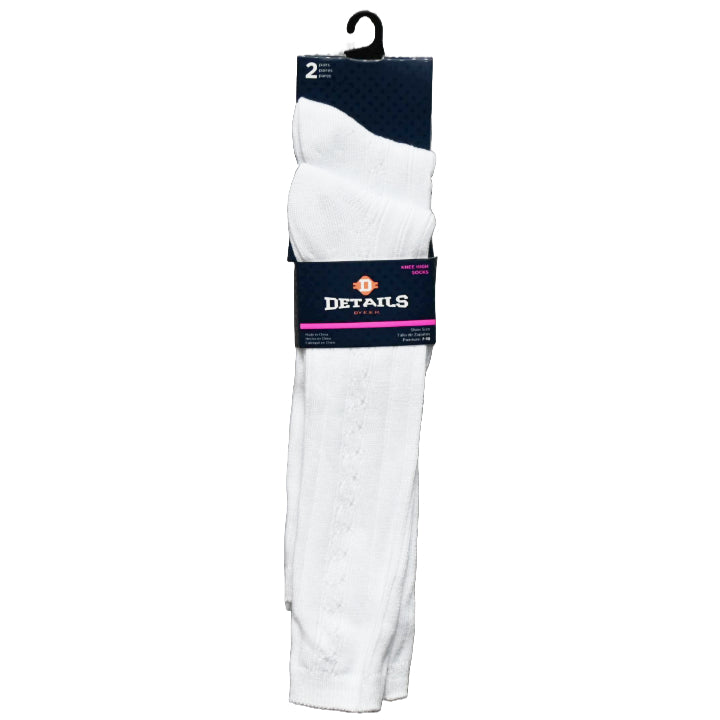 2pk DETAILS CABLE WHT KNIT KNEE SOCKS SIZE 4-6 C/P 60