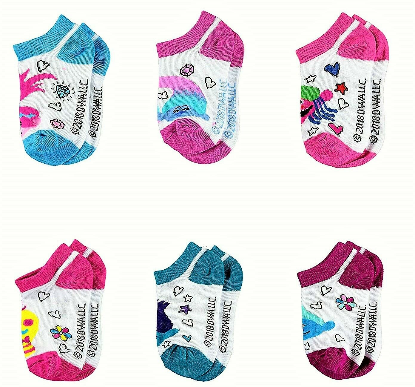 6PK 9-11 TROLLS LOVE AND SPARKLE NS SOCKS C/P 24