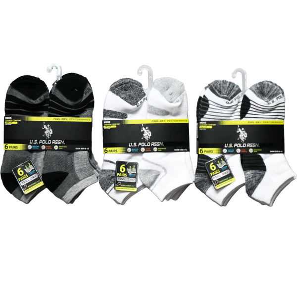 6pk MEN'S WHITE L/C CUSHION SOCKS SIZE 6-12 U.S. POLO ASSN. 3-ASST STYLES C/P 48
