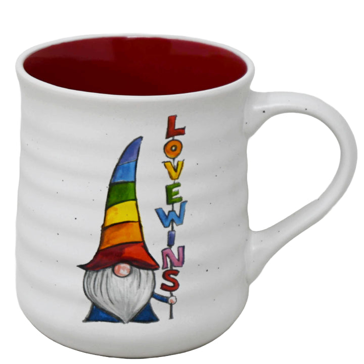 18oz SPECKLE RED GNOME LOVE WINS POTTER MUG C/P 24
