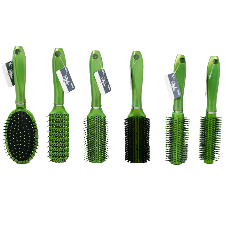 STYLIN 6 ASSORTED HAIR BRUSHES LIME C/P 72