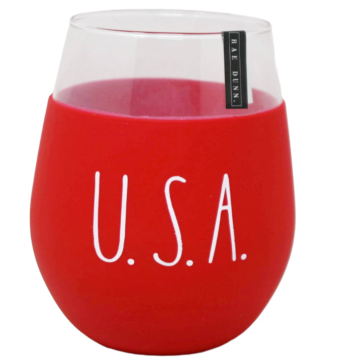 22oz USA WINE GLASS WITH RED SILICONE SLEEVE C/P 24