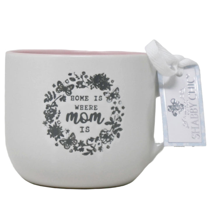 "Home is Where Mom Is" in Butterfly Floral Wreath Border Debossed Soup Mug C/P 36
