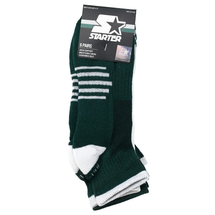 6pk Mens Gr/G/W Asst Athl Stadium Quarter Socks C/P 24 STARTER