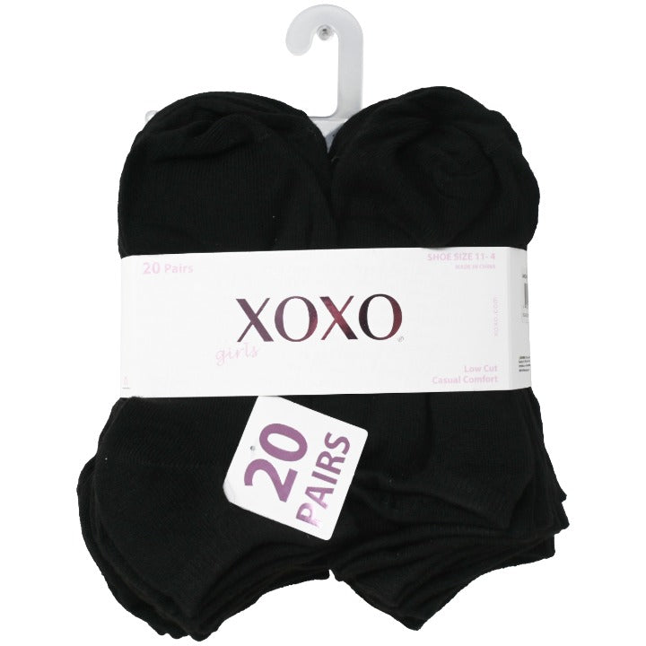 20pk Girls Blk LC Socks C/P 48 XOXO