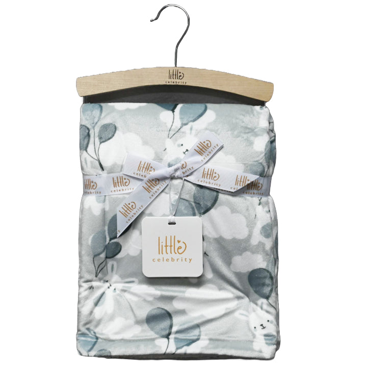 30"x40" GREY BALLOON BUNNIES PRINTED MINK TO SHERPA BLANKET C/P 24