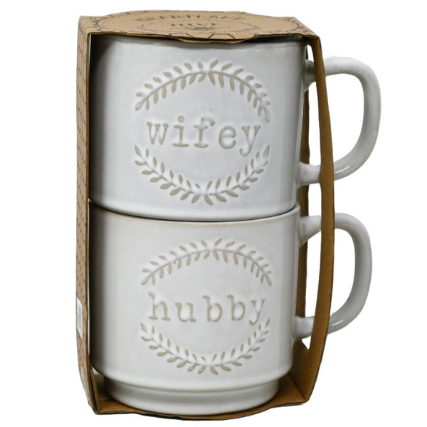 2pk Stacked Mug Set Hubby Wifey C/P 12