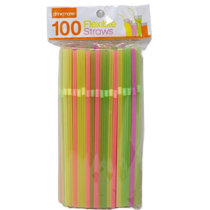 100pk Neon Flexible Straws c/p 48