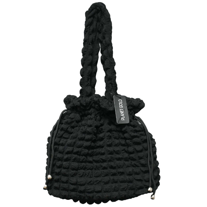 BLACK QUILTED DRAWSTING HANDBAG C/P 12