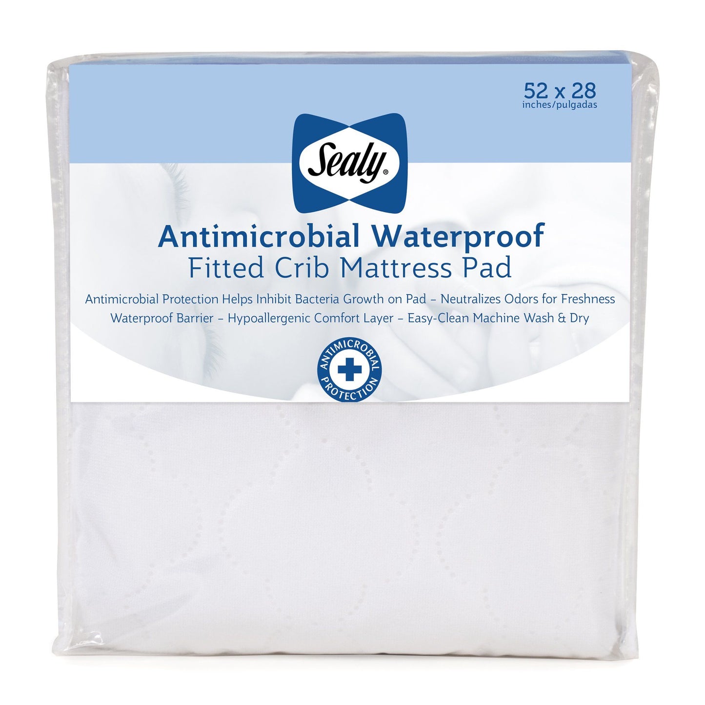 52"x28" SEALY WHITE FITTED CRIB MATTRESS PAD C/P 2