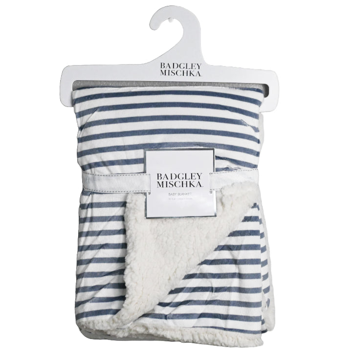 1PK Grey White Stripe Mink & Sherpa Blanket Badgley Mischka C/P 48