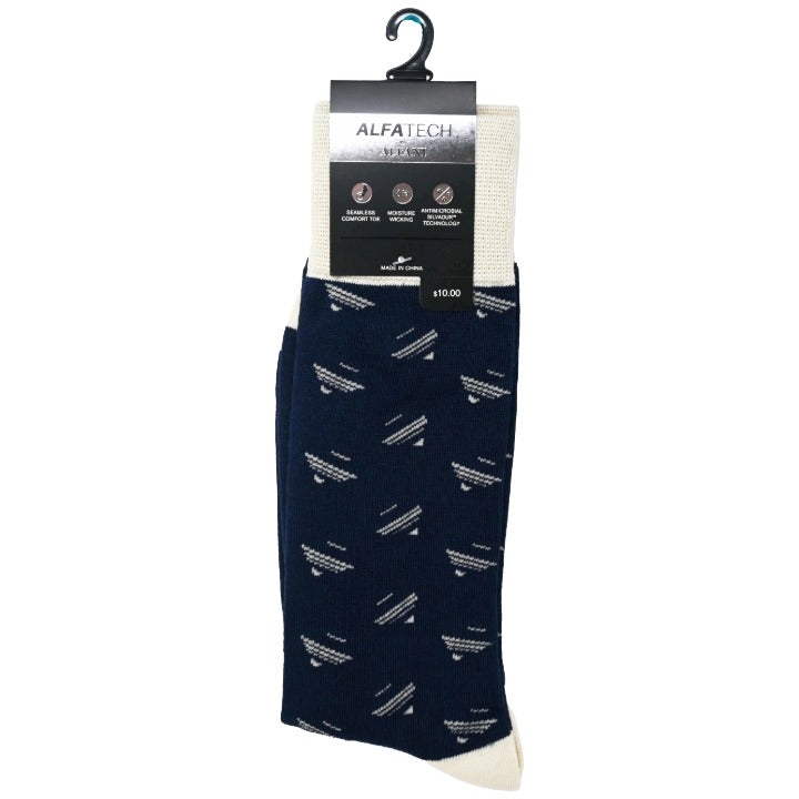 *NO USA* Mens 10-13 Navy 1 pair ALFANI SINGLE PRINTED DRESS SOCKS C/P 180
