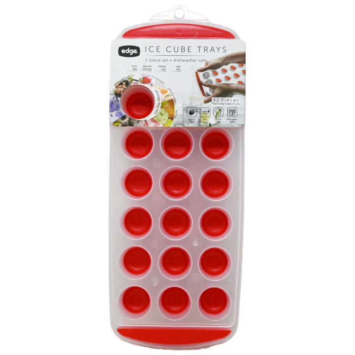 Edge 2pk Silicone Ice Cube Tray Standard Round Red C/P 12