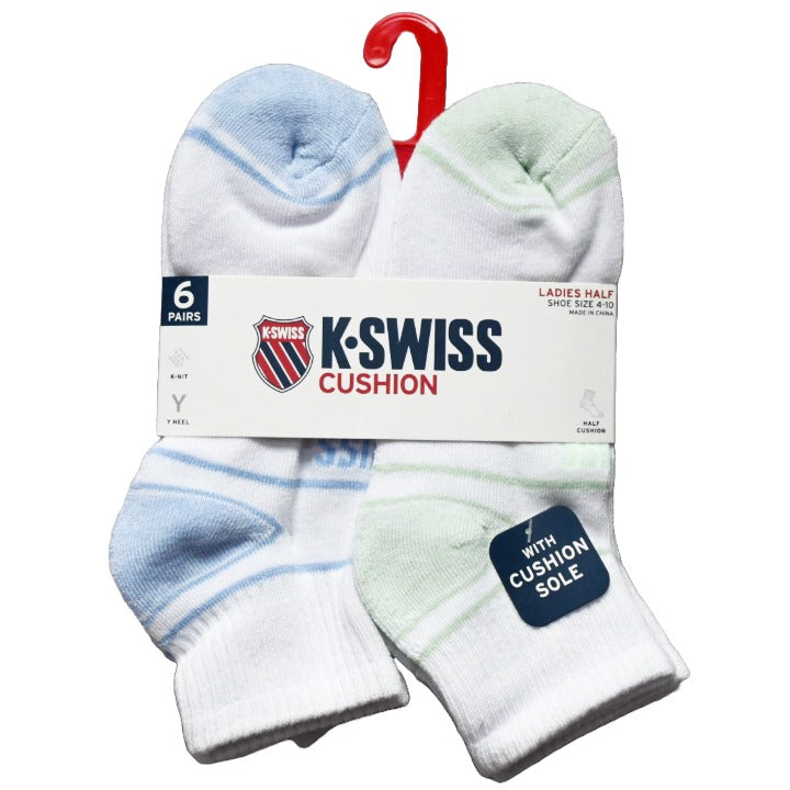 6PK 9-11 LADIES HF CUSH QTR SOCKS K-SWISS C/P 36
