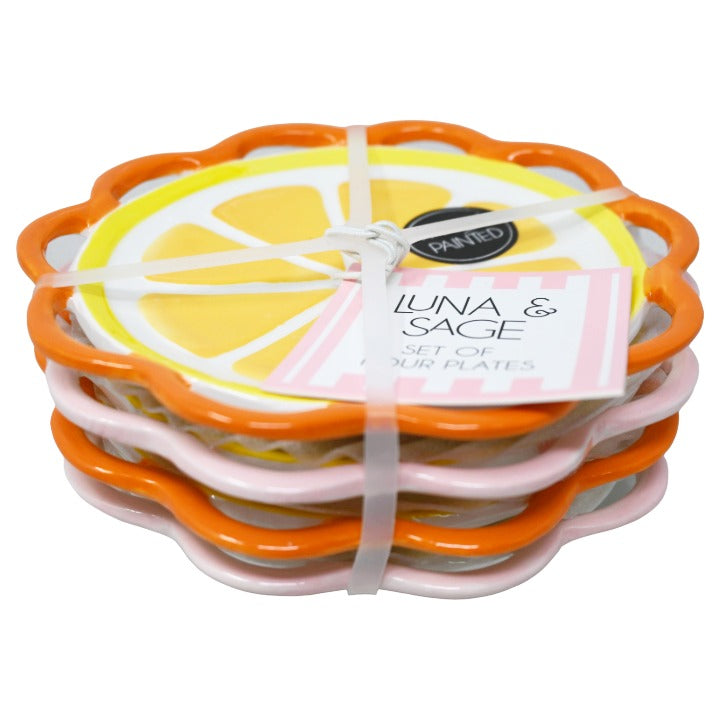 4pc CERAMIC CITRUS PLATE SET LUNA & SAGE C/P 8