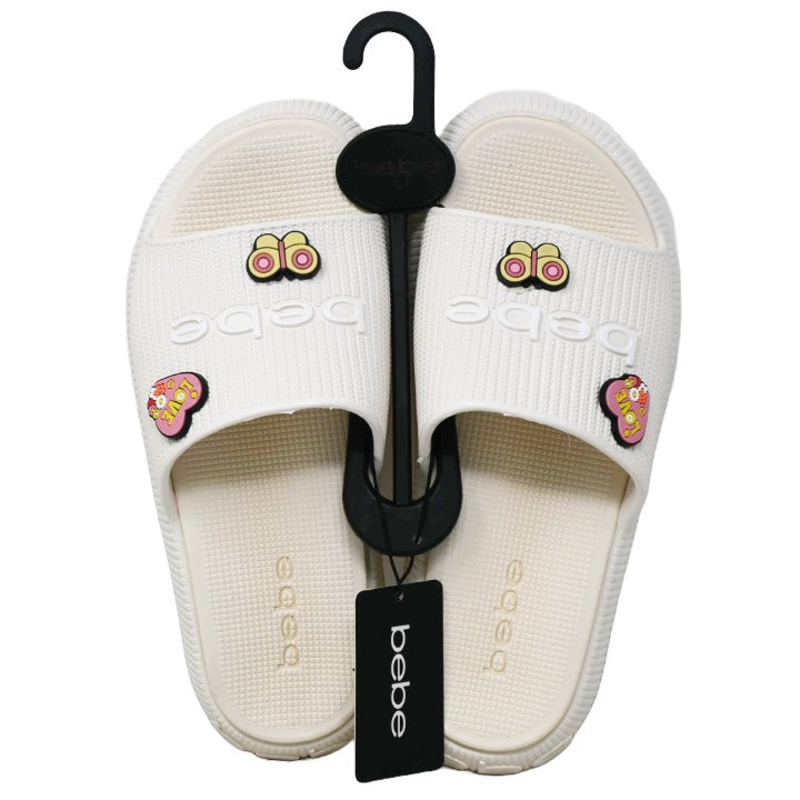 WHITE BEBE CAPRI EVA SLIDE wRUBBER CHARMS 5-ASST SIZE C/P 12