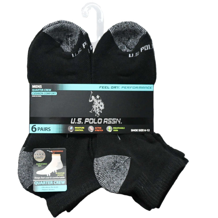 6pk MEN'S BLACK QUARTER CUSHION SOCKS SIZE 6-12 C/P 48