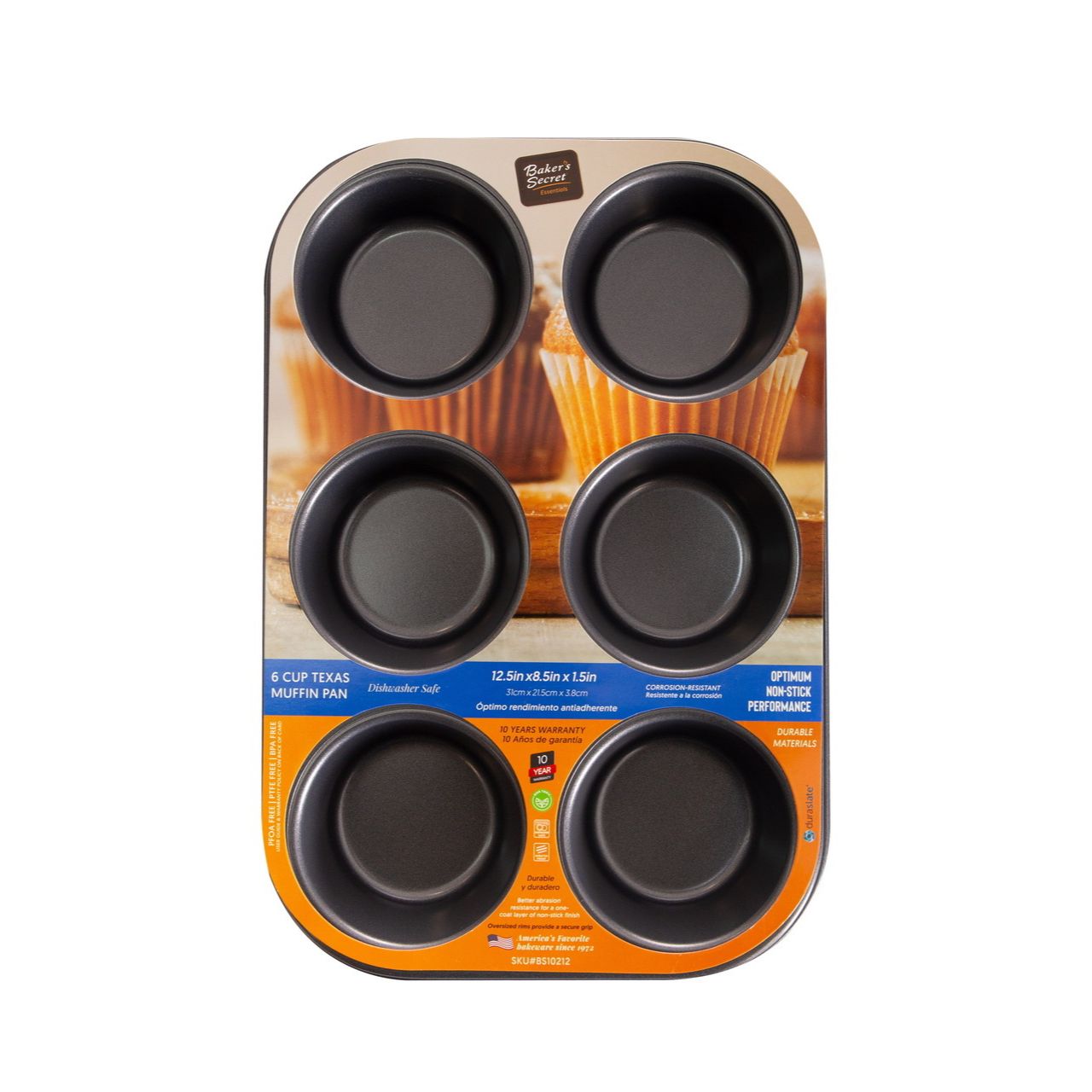 Baker's Secret Essential Line 6 cup texas muffin pan,32x21.5x3.8cm C/P 12
