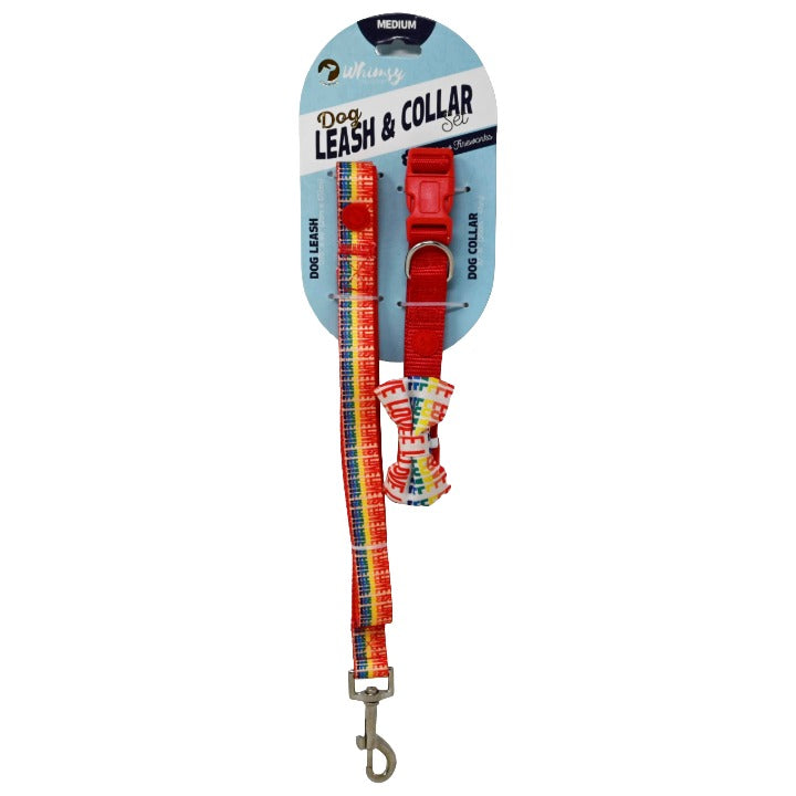 DOG BOW COLLAR & LEASH SET LOVE IS LOVE MULTICOLOR C/P 48 DOGHAUS