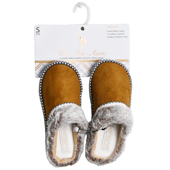 U.S. POLO ASSN. LADIES TAN SLIPPERS W/FUR SIZE 5-10 C/P 24