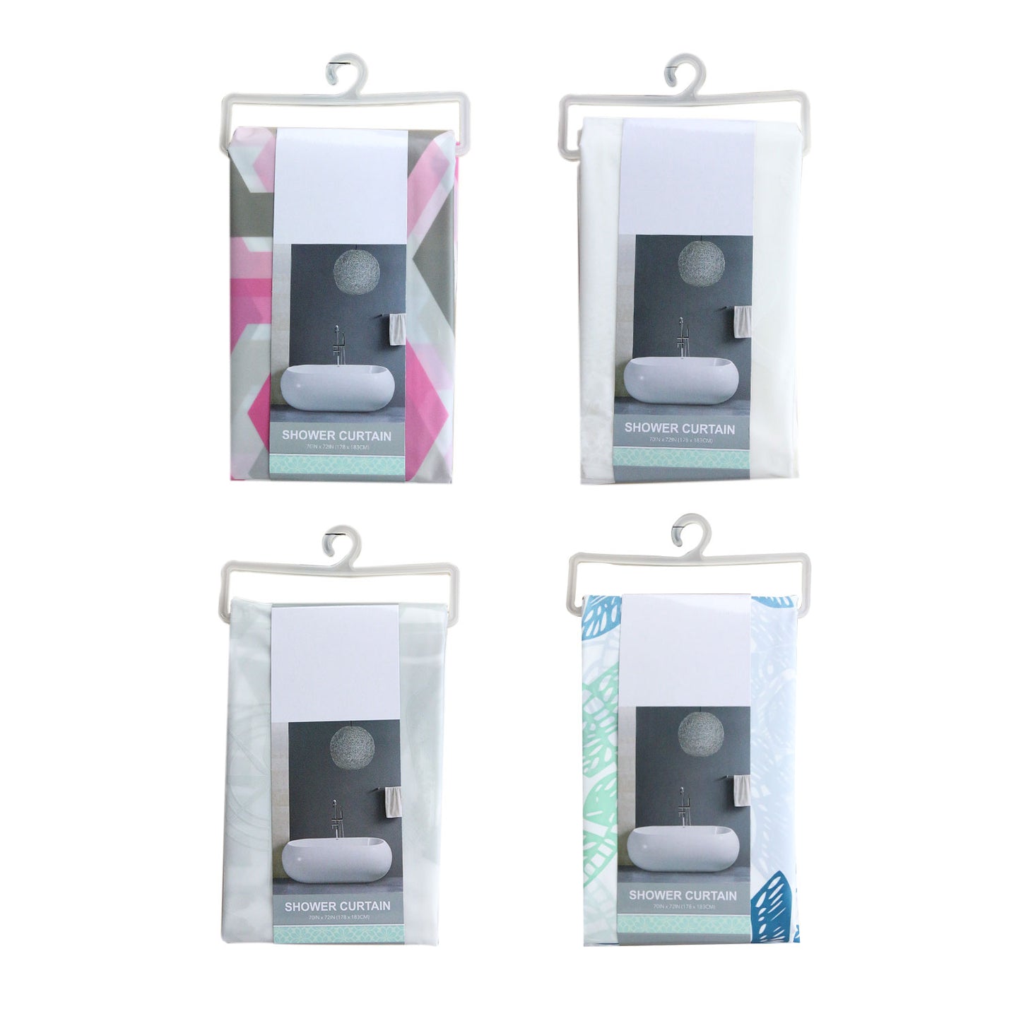 70" X 72" SHOWER CURTAIN WITH 12 PLASTIC HOOKS C/P 24