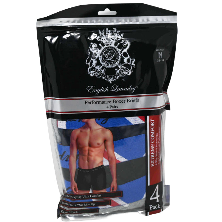 4pk S-XL MENS PERFORMANCE BOXER BRIEFS ASST ENGLISH LAUNDRY C/P 48
